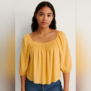 ARITZIA Wilfred Yellow Sheer Squre Neck Off-Shoulder Blouse